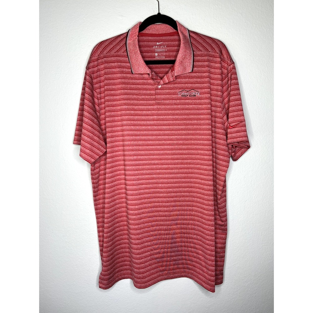 Nike Polo Shirt Mens XL Red Striped Tijeras Creek Golf Club Dri-FIT Short Sleeve